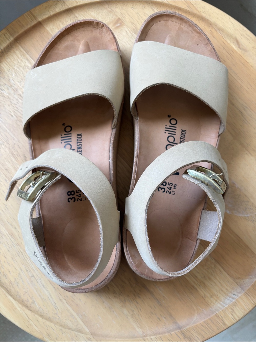 Papillio Beige Two-Strap Ankle Buckle Sandals